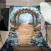 Aperturee - Aperturee Blue Sky Mountain Spring Floral Arch Sweep Backdrop